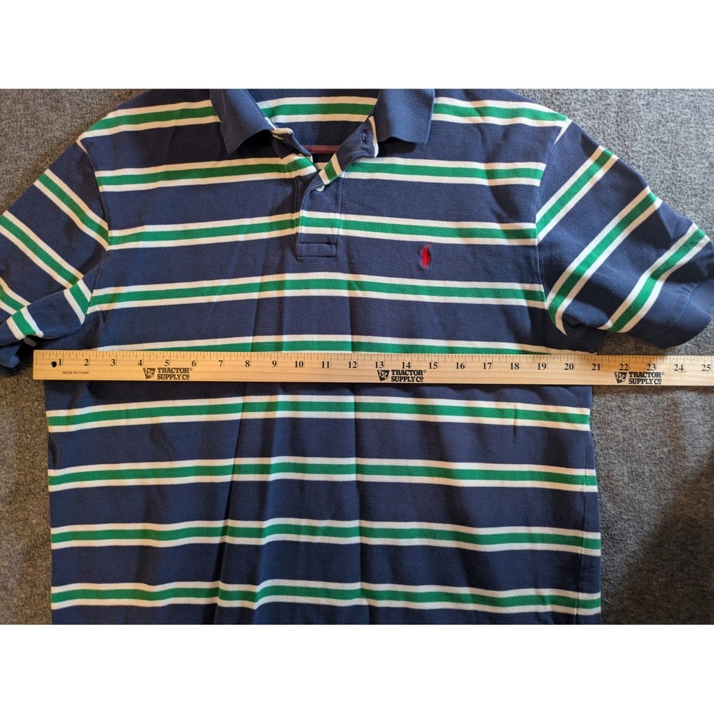 Polo Ralph Lauren Shirt Men's Blue Stripe Short Sleeve Golf Size Lg Red Pony - Picture 3 of 8